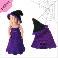 Halloween doll clothes patterns ''ISABELLA'' 18 inch Dress Shoes Hat pattern Purple Dress 