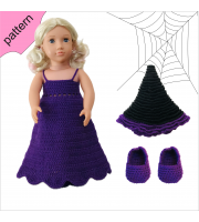 Halloween doll clothes patterns ''ISABELLA'' 18 inch Dress Shoes Hat pattern Purple Dress 