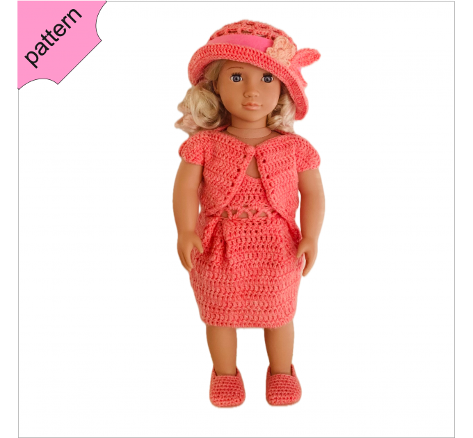 Crochet doll clothes pattern 18 inch Dress Shoes Hat Crochet pattern Pink Dress ''ELEANORE'' 