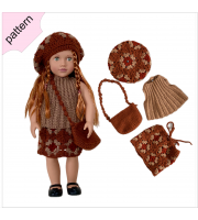 Crochet doll clothes pattern ''AVA'' 18 inch  brown top, beret, skirt and bag