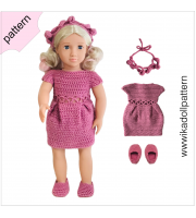 Crochet doll clothes pattern 18 inch Dress Shoes Headband Crochet  pattern Rose pink Dress ''BRIGITA''