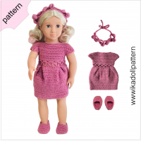 Crochet doll clothes pattern 18 inch Dress Shoes Headband Crochet  pattern Rose pink Dress ''BRIGITA''