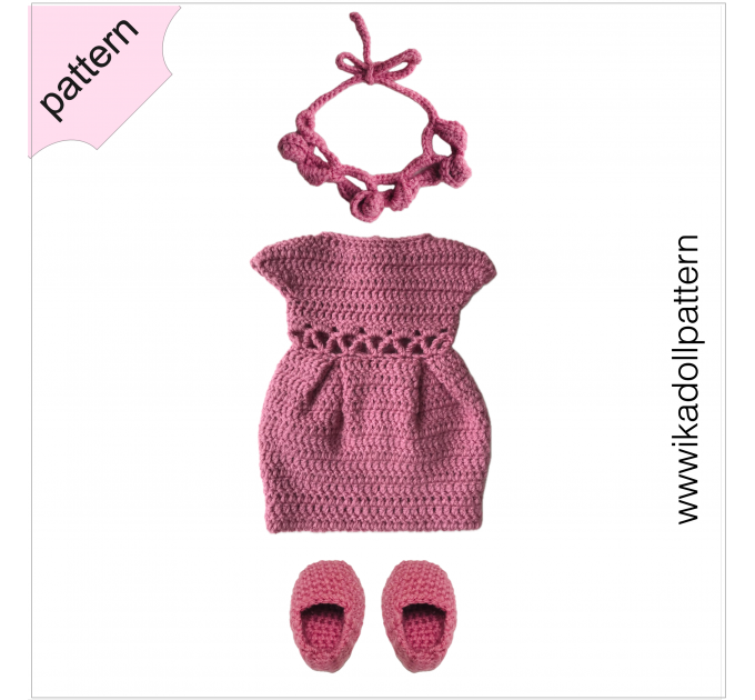 Crochet doll clothes pattern 18 inch Dress Shoes Headband Crochet  pattern Rose pink Dress ''BRIGITA''