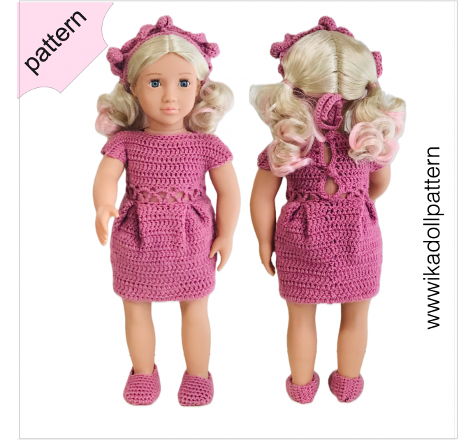 Crochet doll clothes pattern 18 inch Dress Shoes Headband Crochet  pattern Rose pink Dress ''BRIGITA''