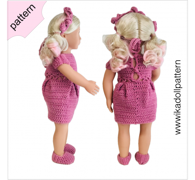 Crochet doll clothes pattern 18 inch Dress Shoes Headband Crochet  pattern Rose pink Dress ''BRIGITA''