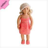 Crochet doll clothes pattern 18 inch Dress Shoes Hat Crochet pattern Pink Dress ''DAISY'' 