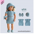 Crochet doll dress pattern ''Aisling'' 18 inch Dress Shoes Hat bracelet pattern Blue Dress ''Aisling'' 