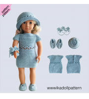 Crochet doll dress pattern ''Aisling'' 18 inch Dress Shoes Hat bracelet pattern Blue Dress ''Aisling'' 