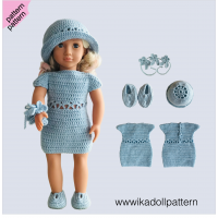 Crochet doll dress pattern ''Aisling'' 18 inch Dress Shoes Hat bracelet pattern Blue Dress ''Aisling'' 