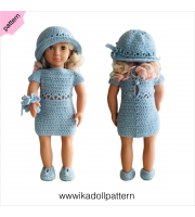 Crochet doll dress pattern ''Aisling'' 18 inch Dress Shoes Hat bracelet pattern Blue Dress ''Aisling'' 