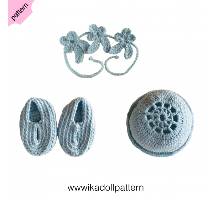 Crochet doll dress pattern ''Aisling'' 18 inch Dress Shoes Hat bracelet pattern Blue Dress ''Aisling'' 