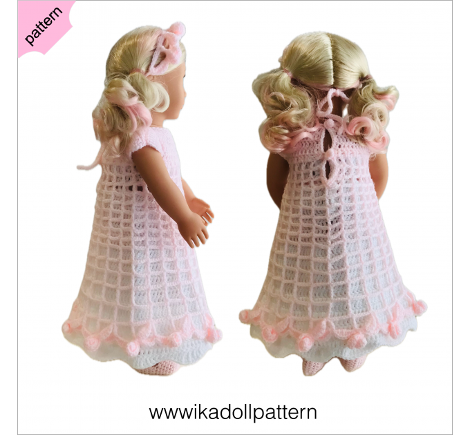 Crochet doll clothes pattern 18 inch Pink Dress ''Emma''