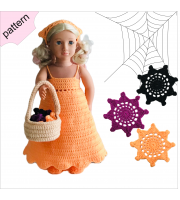 Halloween doll clothes patterns 18 inch Dress Shoes Headband coaster Bag pattern Orange Dress ''FIONA''