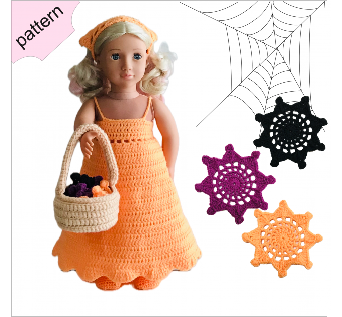 Halloween doll clothes patterns 18 inch Dress Shoes Headband coaster Bag pattern Orange Dress ''FIONA''