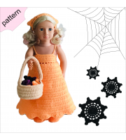 Halloween doll clothes patterns 18 inch Dress Shoes Headband coaster Bag pattern Orange Dress ''FIONA''