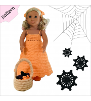 Halloween doll clothes patterns 18 inch Dress Shoes Headband coaster Bag pattern Orange Dress ''FIONA''