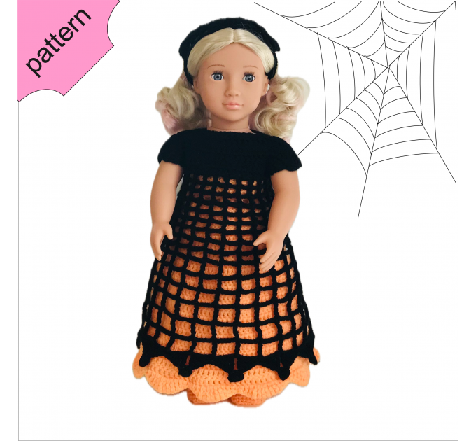 Halloween doll clothes patterns 18 inch Dress Shoes Headband pattern Orange Dress ''OLIVIA'