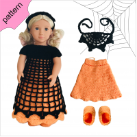 Halloween doll clothes patterns 18 inch Dress Shoes Headband pattern Orange Dress ''OLIVIA'