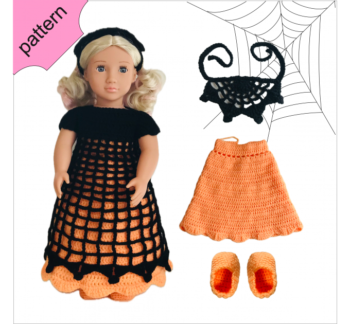 Halloween doll clothes patterns 18 inch Dress Shoes Headband pattern Orange Dress ''OLIVIA'