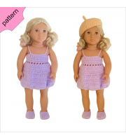 Crochet doll clothes pattern ''SCARLETT'' 18 inch Dress Shoes Hat Jacket pattern Lilac Dress 