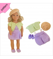 Crochet doll clothes pattern ''SCARLETT'' 18 inch Dress Shoes Hat Jacket pattern Lilac Dress 