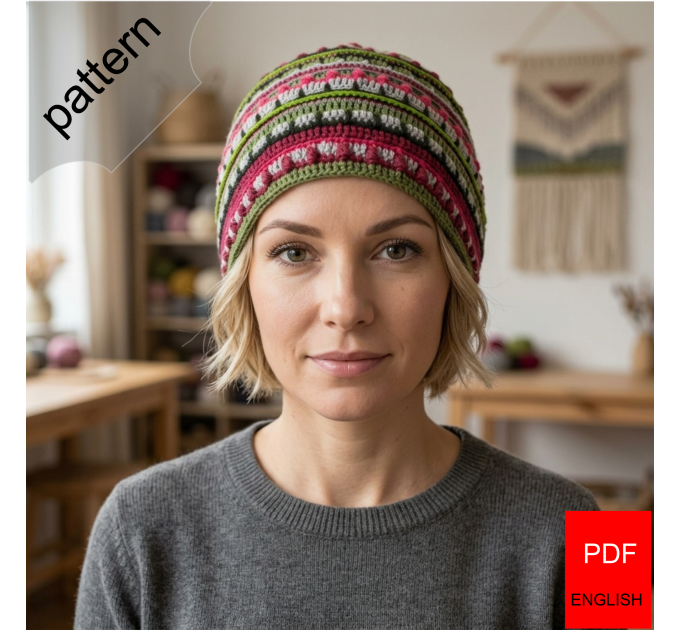 Crochet hat pattern for women, Colorful Hippie Hat pattern
