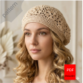 Crochet hat pattern cotton ivory beret boho style