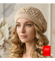 Crochet hat pattern cotton ivory beret boho style