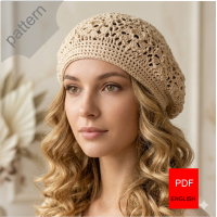 Crochet hat pattern cotton ivory beret boho style