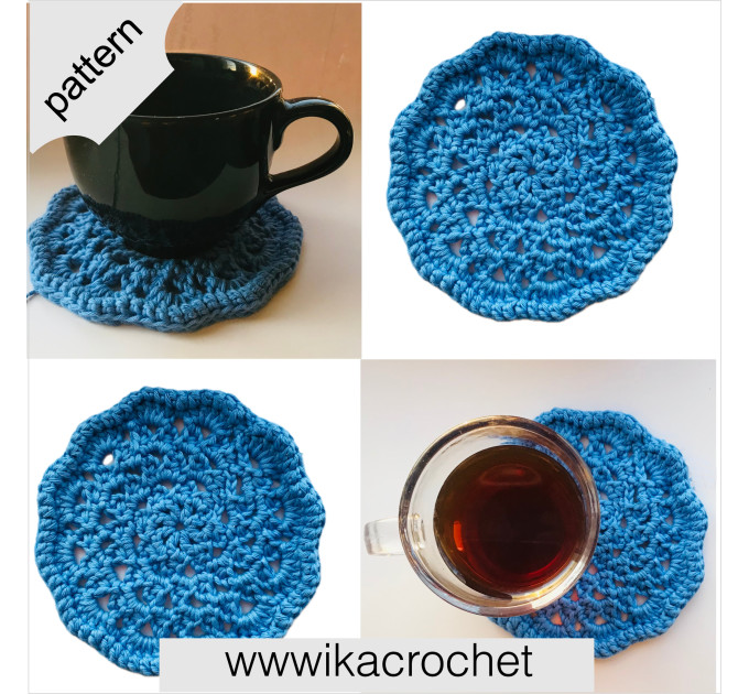 Blue flower crochet coaster pattern