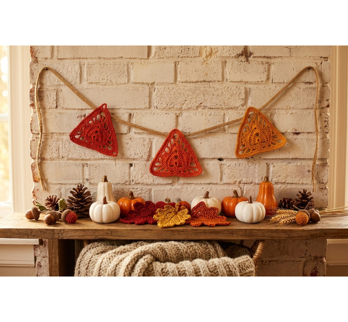 Crochet pattern motifs Leaf Banner pattern Burnt orange pillow decor