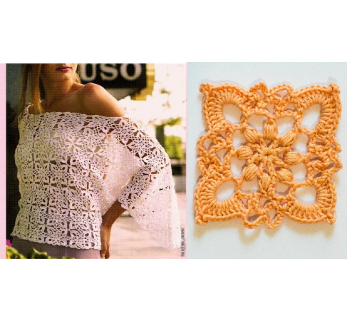 crochet bell sleeves top PATTERN size S-M-L-XL