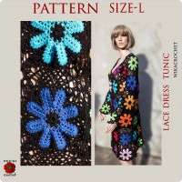 Crochet dress pattern sexy beach dress Plus size Long sleeve tunic, size L