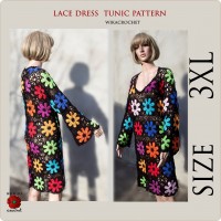 Crochet dress pattern Long sleeve tunic, Crochet beach tunic plus size sweater pattern size 3XL