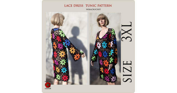 Crochet dress pattern Long sleeve tunic, Crochet beach tunic plus size  sweater pattern size 3XL