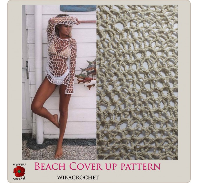 Crochet top pattern, Beach Cover up pattern, size S, long sleeve tunic