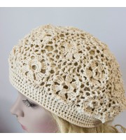 Crochet hat pattern cotton ivory beret boho style