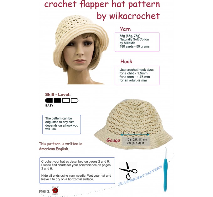 Crochet hat pattern for women, summer crochet flapper hat pattern, Eco friendly beach hat,