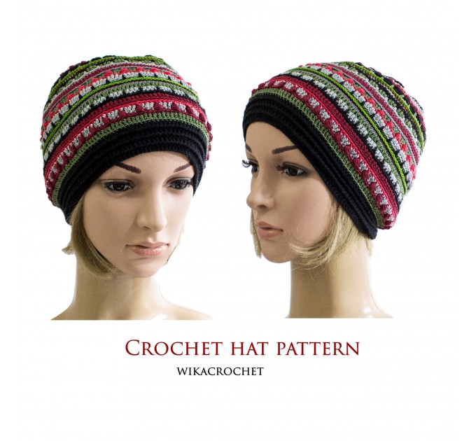 Crochet hat pattern for women, Colorful Hippie Hat pattern