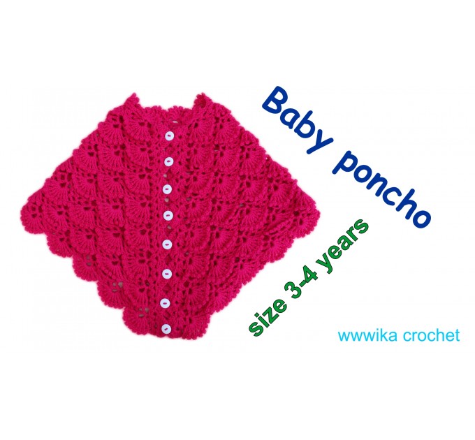 Magenta crochet baby poncho 3/4 years 